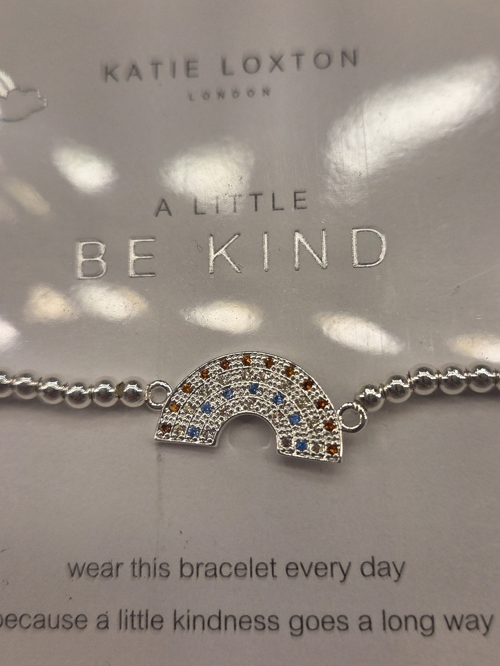 Katie Loxton Silver BE KIND Rainbow Bracelet with Multicolor Stones